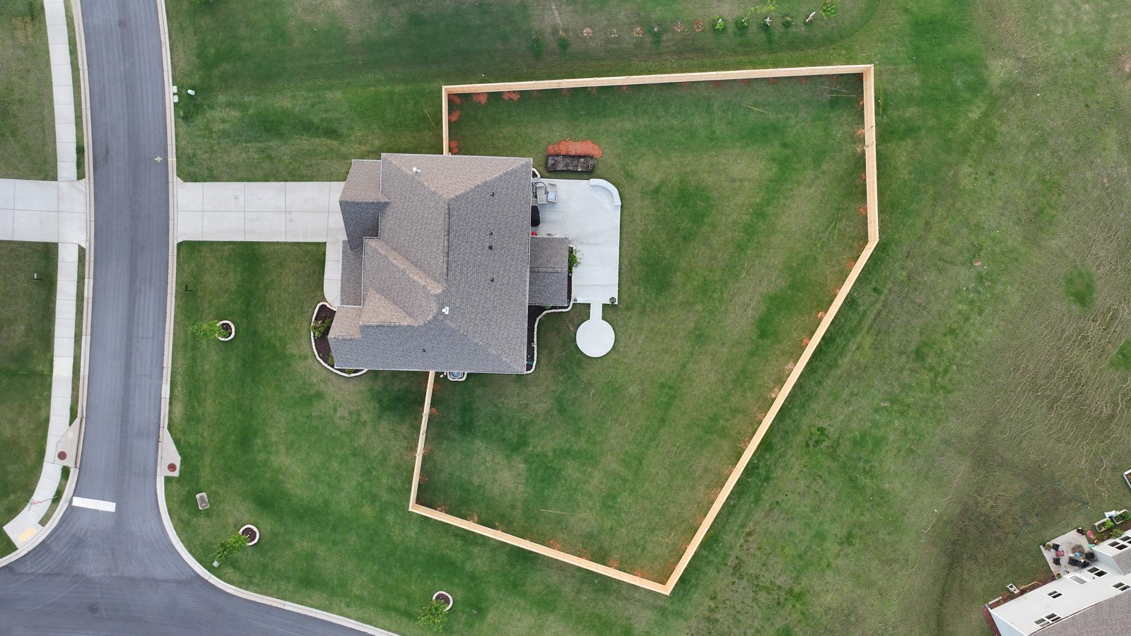 Full-property fence line, aerial view